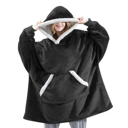 Belro Giant Blanket Hoodie in cozy rainwear style, featuring oversized fit and warm, soft fabric for comfortable outdoor wear