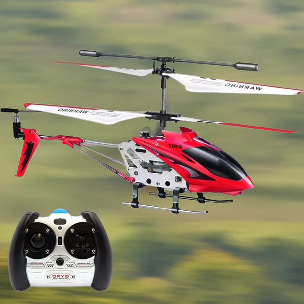 Red Belro Crimson Unbreakable Mini RC Helicopter with Gyro, toy for kids, showing the helicopter in flight against a white background.