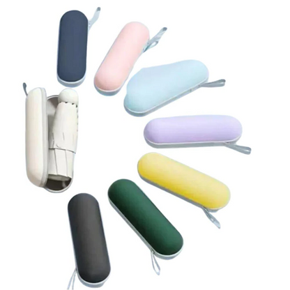 Compact lightweight Belro travel umbrella with waterproof fabric, reinforced 6-rib design, folding portable umbrella for travel use.