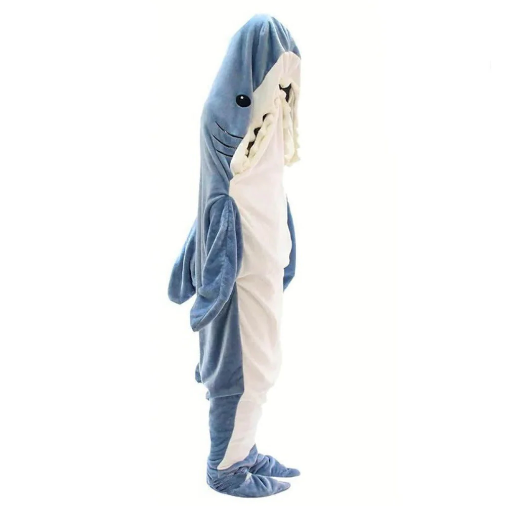 Belro Shark Fleece Hooded Blanket showing soft, cozy fleece fabric and a shark design on the hood for warmth and comfort.