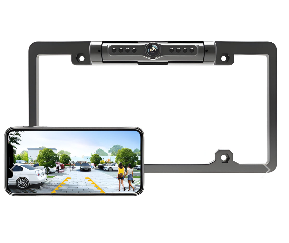 Wireless backup camera by Belro displaying a clear view of a vehicle's rear with license plate recognition.