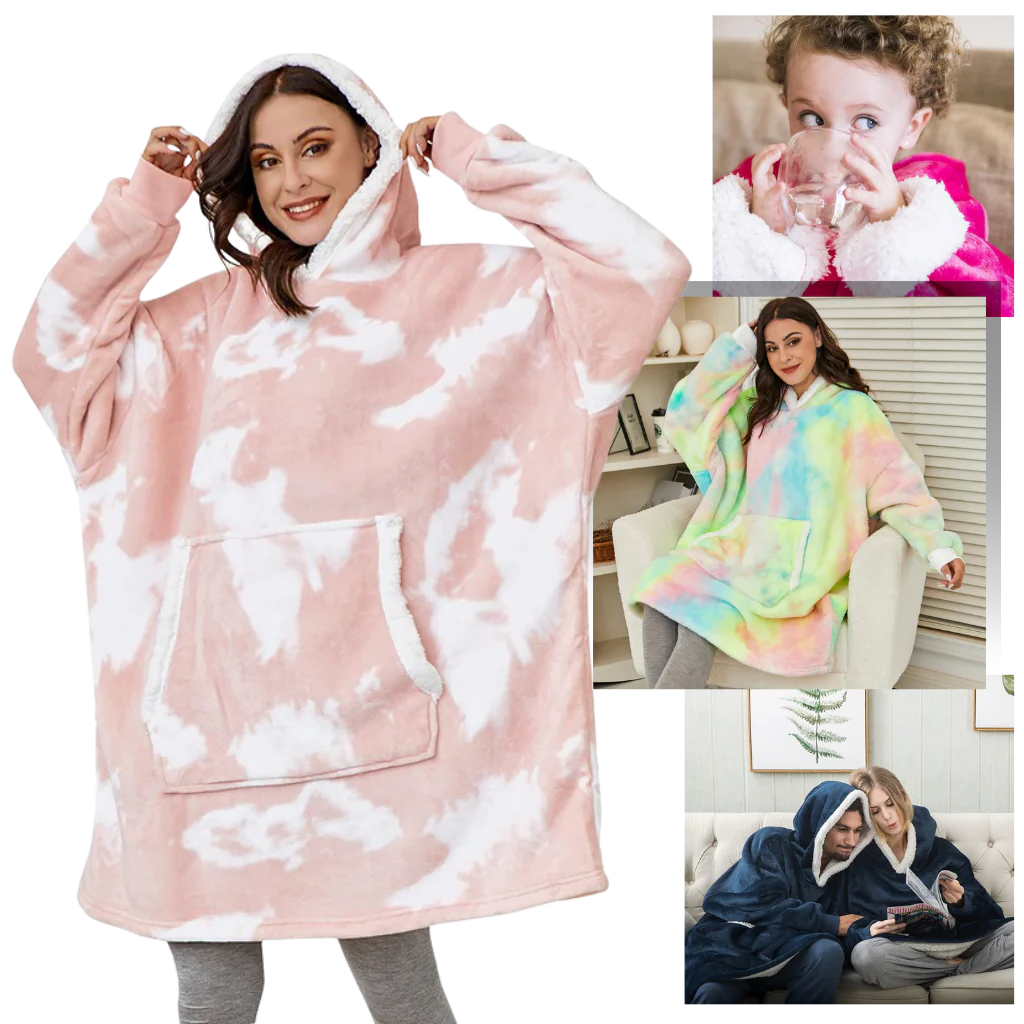 Belro Giant Blanket Hoodie in cozy rainwear style, featuring a large, plush hooded blanket for warmth and comfort.