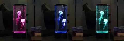 Belro Jellyfish LED Lamp and Aquarium showcasing a glowing, realistic jellyfish inside a clear, modern glass tank for home decor.
