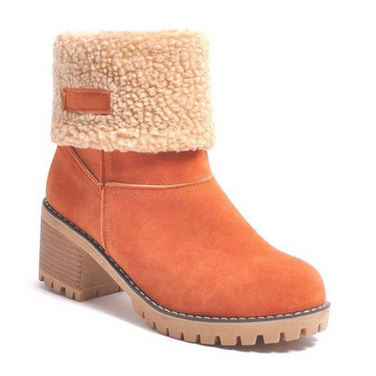 Belro women's block heel snow boots, warm and stylish winter footwear with waterproof design and cozy interior for cold weather.