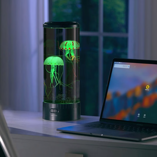 Belro LED jellyfish lava lamp and aquarium for kids and adults, featuring glowing jellyfish and aquatic visuals.