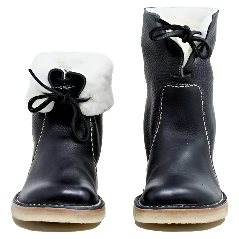 Belro wool-lined boots showing the cozy interior and sturdy outdoor design, perfect for cold weather footwear.