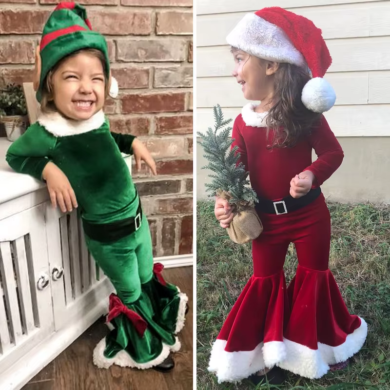 Belro Christmas Santa Claus costume with red jacket, white trim, black belt, and Santa hat, perfect for holiday dress-up.