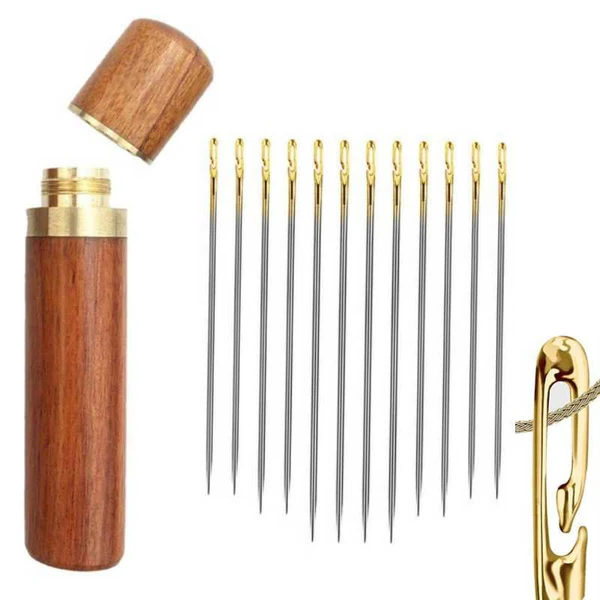 Belro self-threading sewing needles for men's clothing, showcasing easy-to-use needle with self-threading feature on a plain background.