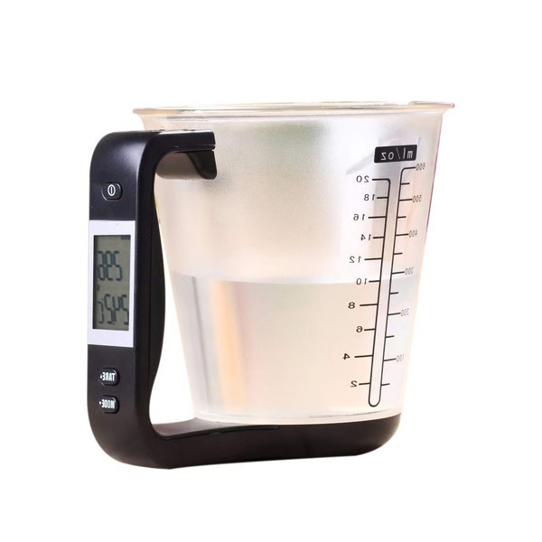Belro smart measuring cup with digital display, electronic sensor, and sleek design for precise measurements.