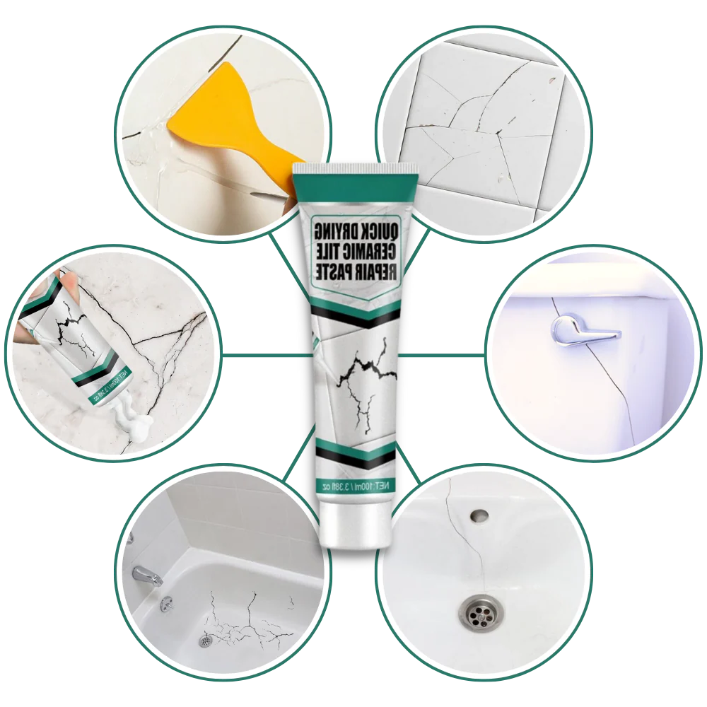 Belro ceramic tile repair paste kit with applicator tools for fixing cracks, chips, and surface damage on tiles.