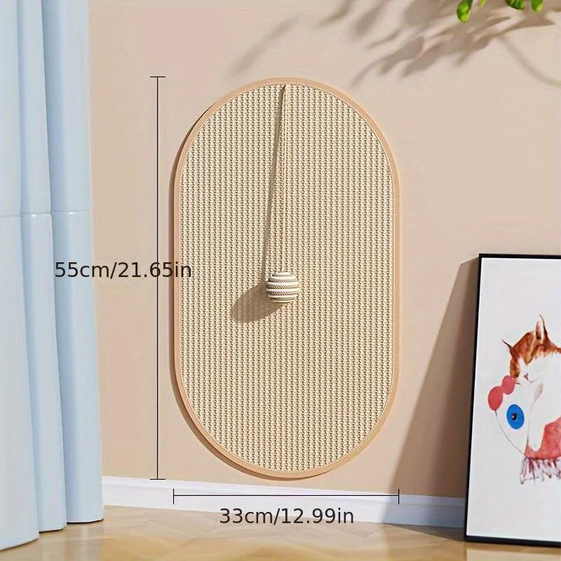 Belro sisal 3-in-1 wall-mounted cat scratch pad in oval shape, ideal for cats to scratch and perch in home and garden.