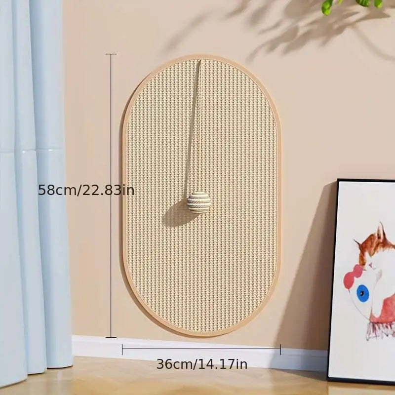 Oval Belro sisal 3-in-1 wall-mounted cat scratch pad for home and garden, measuring 36x58cm with natural sisal surface.
