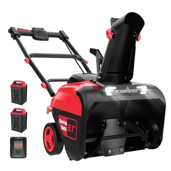 Casavibeo PowerSmart 80V 21-inch cordless snow blower with two batteries and chargers, ready for winter snow removal.