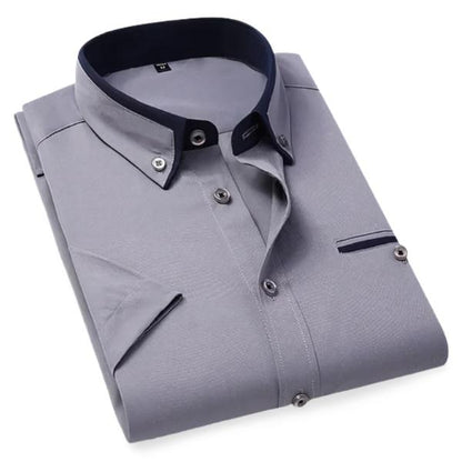Belro Classy Shirt, stylish men's clothing, white button-up shirt with a classic collar, front button closure, and long sleeves.