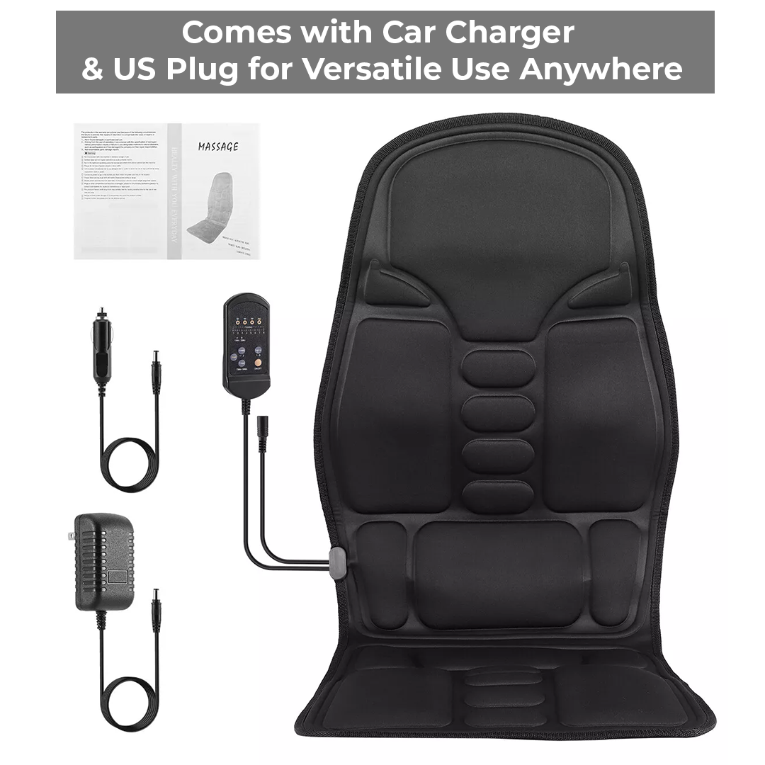 Belro heated massage cushion pad for chair and car, featuring adjustable heat and massage rollers for relaxation.