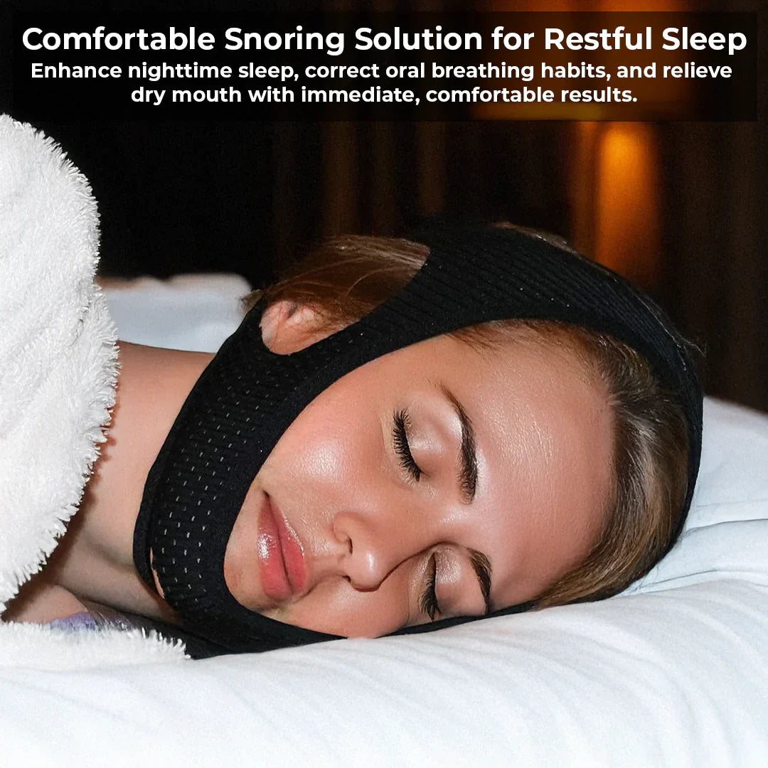 Belro anti-snoring chin strap for sleep support, made of soft, adjustable fabric to help reduce snoring during sleep.