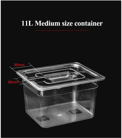Belro sous vide container for precise food storage and cooking, shown with lid and durable plastic construction.
