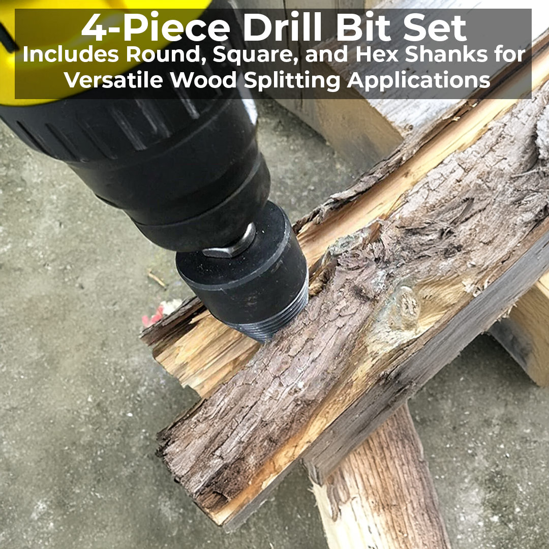 Belro universal firewood splitter drill bit shown in use, designed for tools and hardware to split wood efficiently.