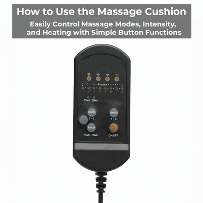 Belro heated massage cushion pad for chair and car with control panel, designed for personal relaxation and comfort.