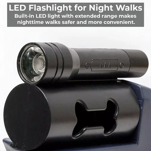 Belro dual retractable dog leash with built-in flashlight and waste bag holder, suitable for walking dogs comfortably.