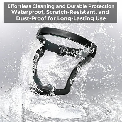 Belro anti-fog face shield, clear protective clothing with anti-fog surface, designed for comfortable face coverage and visibility.