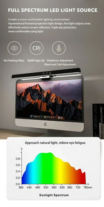Belro LED monitor light bar attached to a computer monitor, providing adjustable backlighting for enhanced screen visibility.