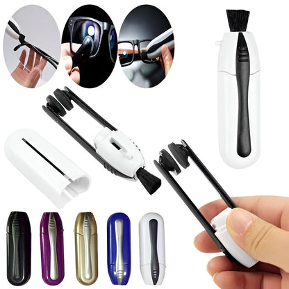 Belro Professional Gadget Eyeglass Cleaner used on a camera lens, showcasing a compact cleaning tool for electronics and camera lenses.