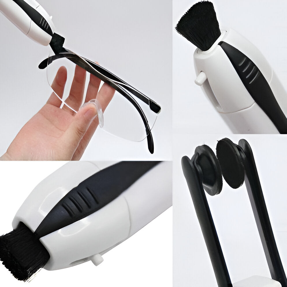 Belro Professional Gadget Eyeglass Cleaner for camera lenses, showing compact cleaning device with lens cleaning cloth and spray.