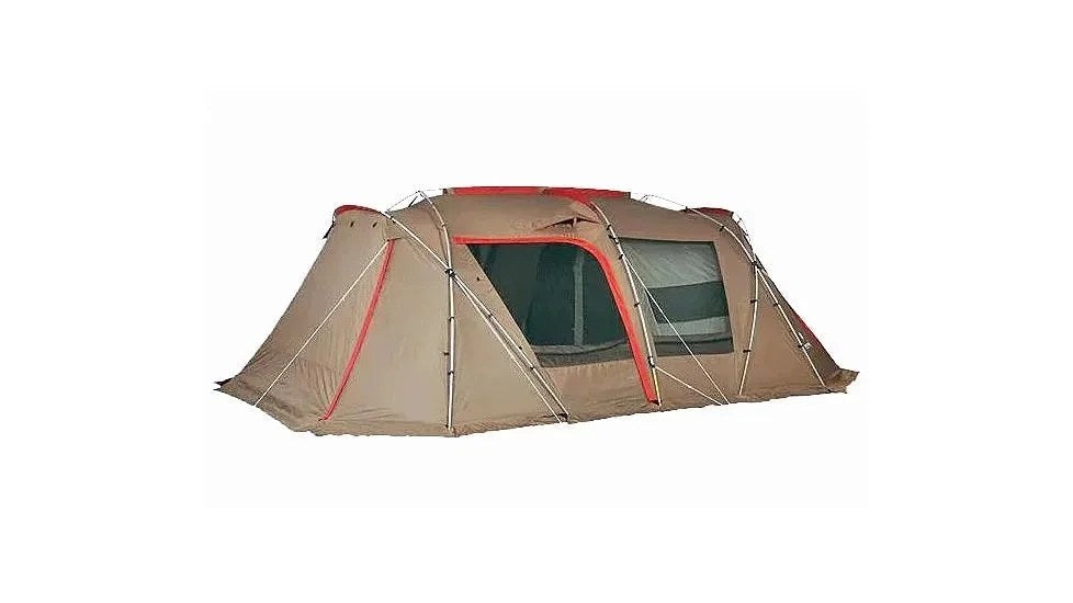 Snow Peak Land Lock Shelter Tent in olive green, weather-resistant fabric with adjustable poles and mesh windows for outdoor camping.