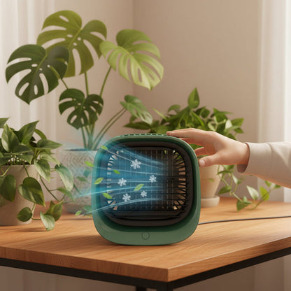 DecorsDeluxe ZenWave Micro AC portable personal air conditioner mini cooling fan with USB power for personal cooling.