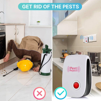 Belro Ultrasonic Insect and Rodent Repellent for home outdoor pest control, showing device with digital display and pest protection features.