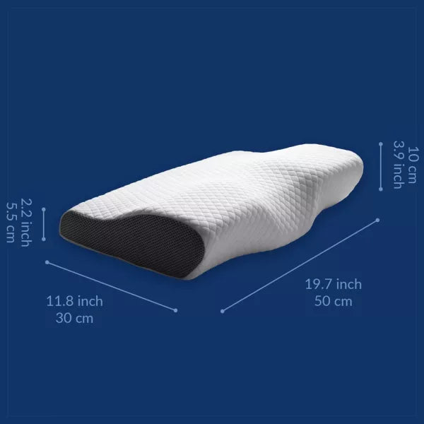 Belro contoured orthopedic memory foam pillow designed for neck pain relief, showing its ergonomic shape and smooth surface.
