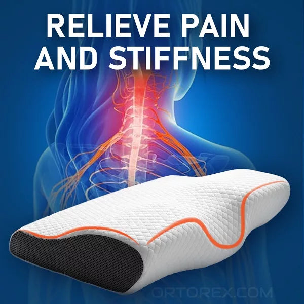 Belro contoured orthopedic memory foam pillow designed for neck pain relief, featuring ergonomic shape for optimal support.