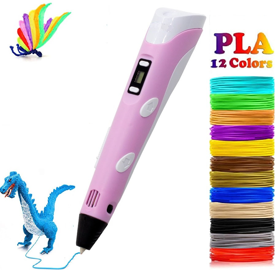 Pink Belro Original 3D Printing Pen with 12 colorful filament options for creative electronics and 3D art projects.