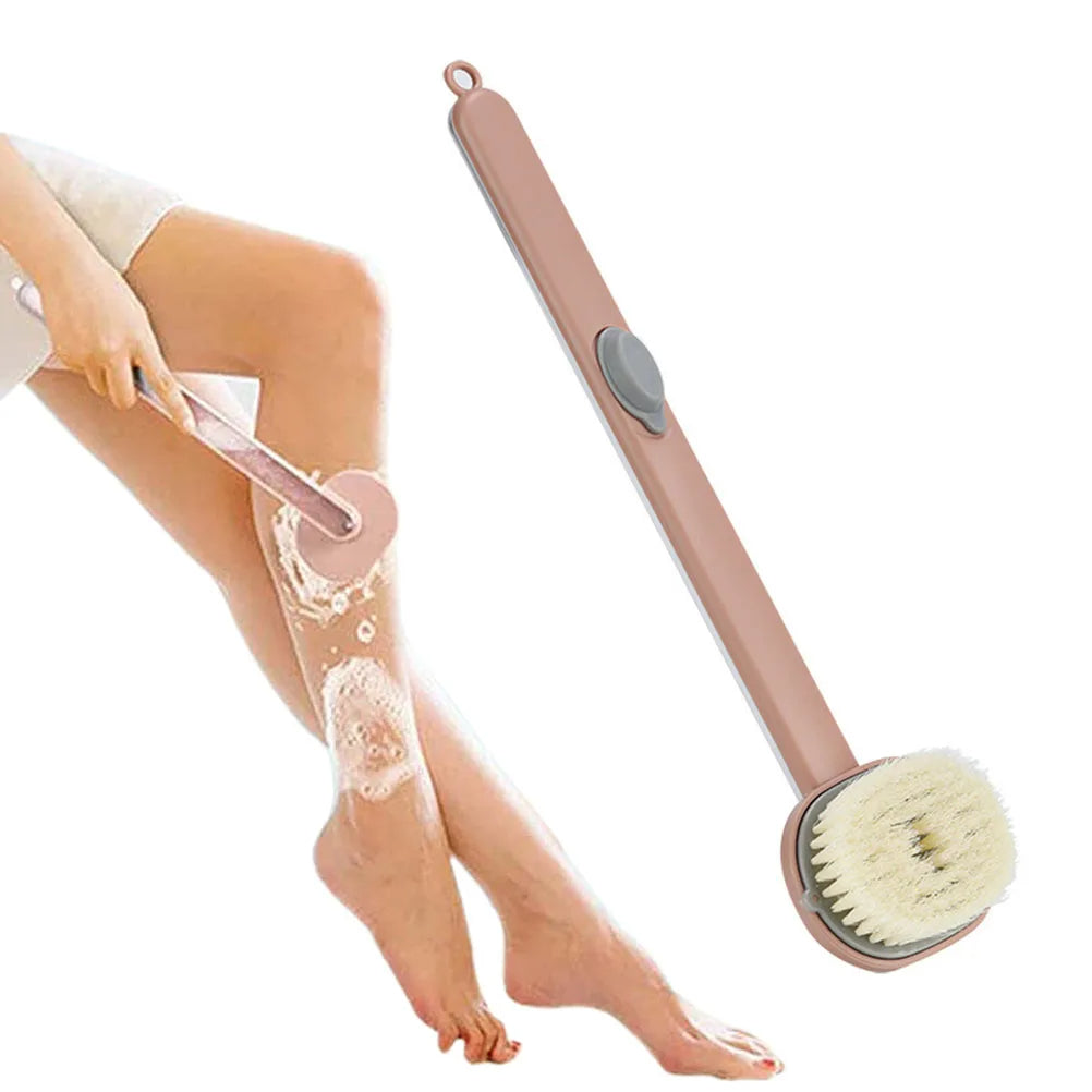 Pink Belro long handle back scrubber for shower, massage and exfoliation tool with extended handle for easy use.