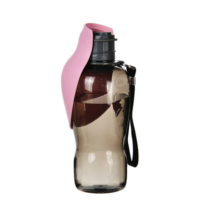 Pink Belro portable dog water bottle with built-in water bowl for on-the-go pet hydration.