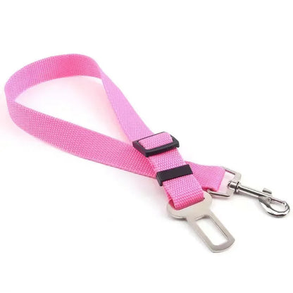Pink Belro adjustable dog seat belt for cars, secure harness with adjustable strap for safe pet travel.