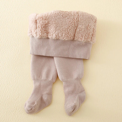 Pink kids winter fleece-lined leggings from Belro, cozy and warm clothing for children, featuring soft fleece interior and stretchy fabric.