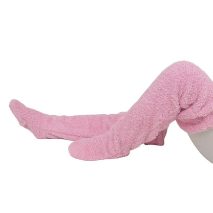 Belro cozy pink fleece winter socks, long warm fleece stockings ideal for sleepwear and cold weather comfort