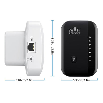 GETDECO portable WiFi range extender with Ethernet, 7 LED indicators, relay/AP modes, compact design for extended wireless coverage