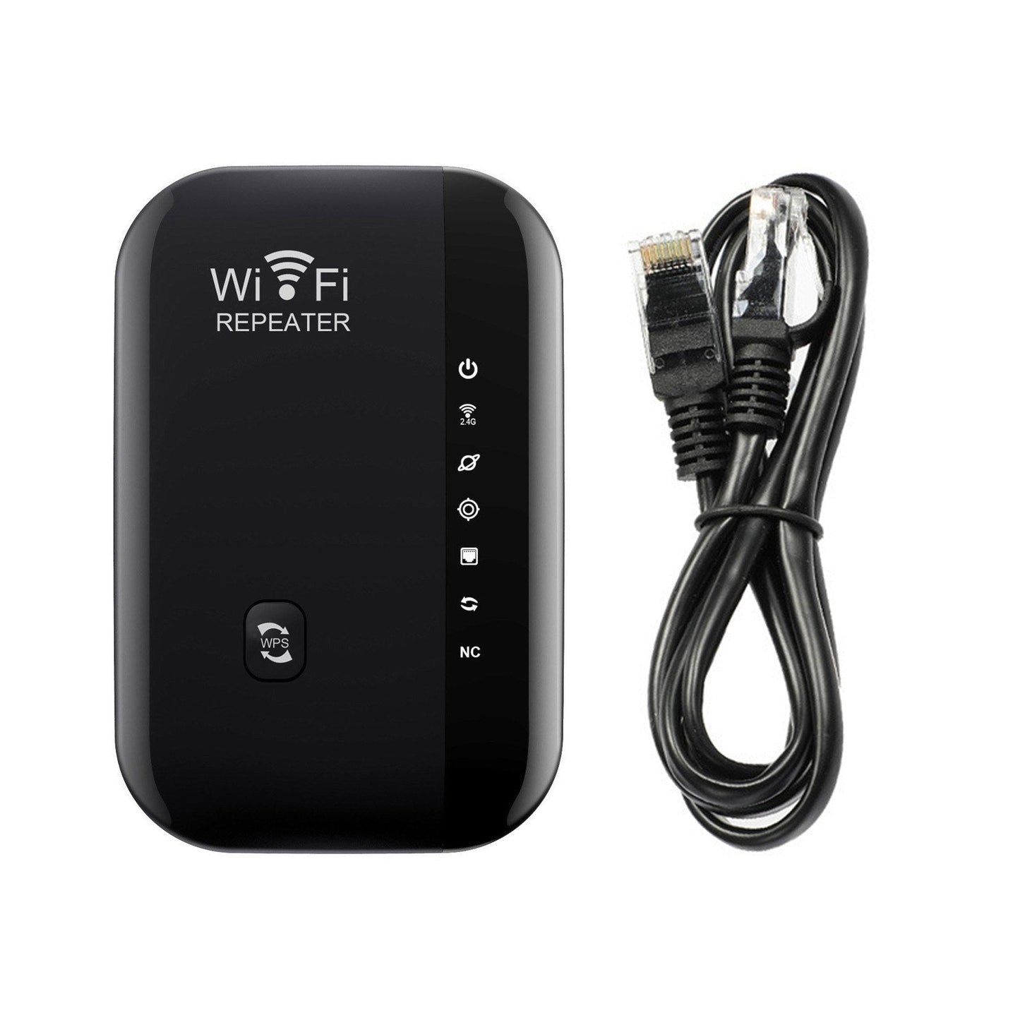 GETDECO portable WiFi range extender with Ethernet, 7 LED indicators, relay/AP modes, compact design for extended wireless coverage