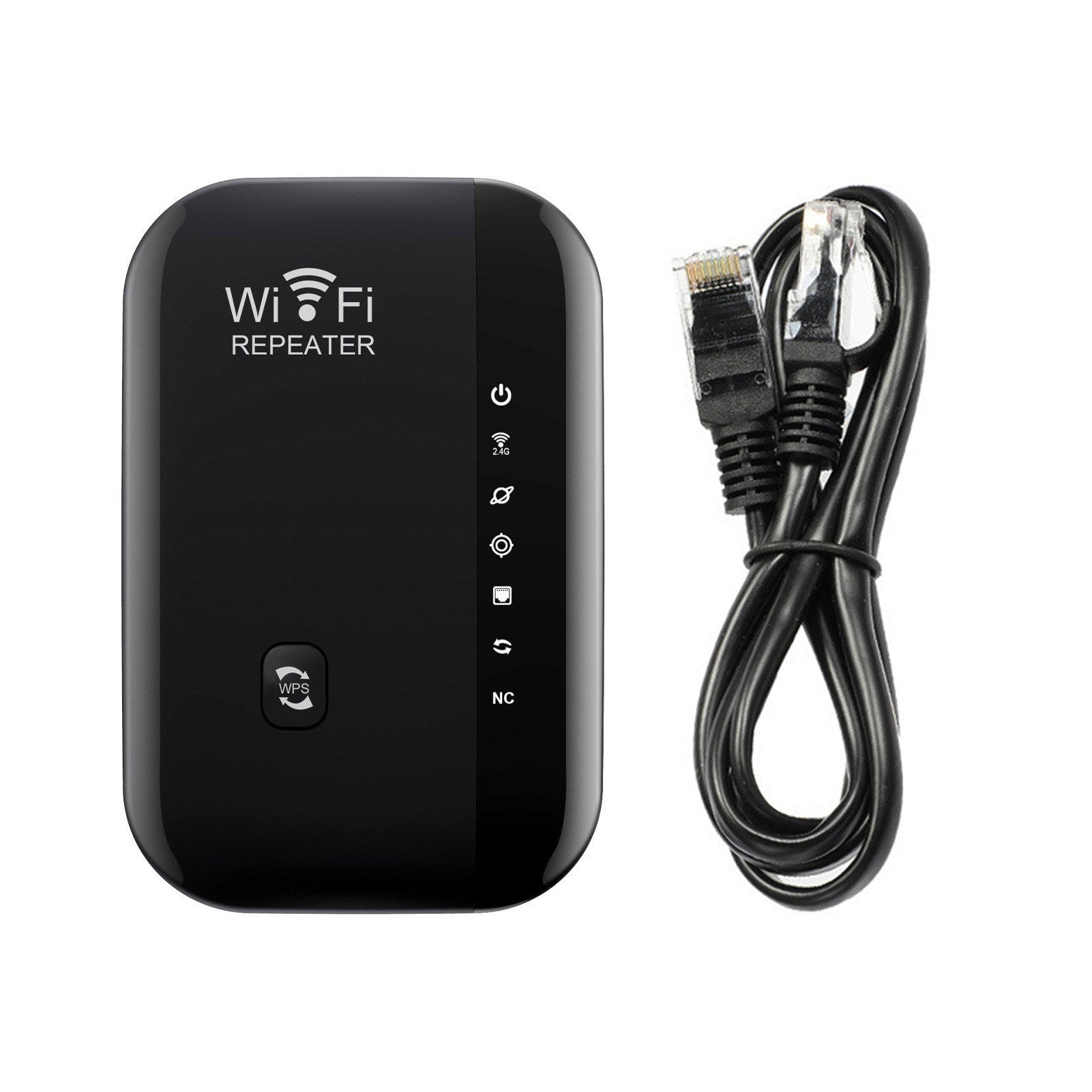 GETDECO portable WiFi range extender with Ethernet, 7 LED indicators, relay/AP modes, compact design for extended wireless coverage