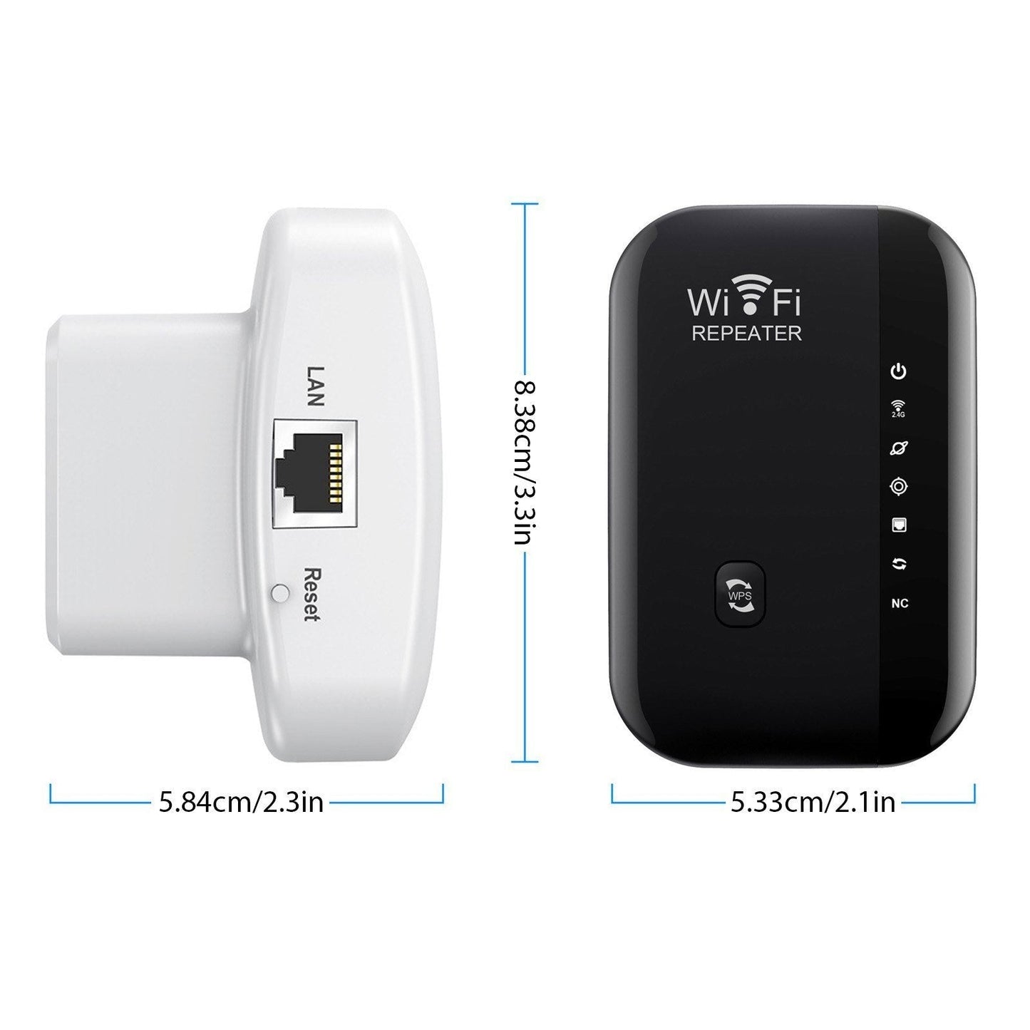 GETDECO portable WiFi range extender with Ethernet, 7 LED indicators, relay/AP modes, compact design for extending wireless coverage