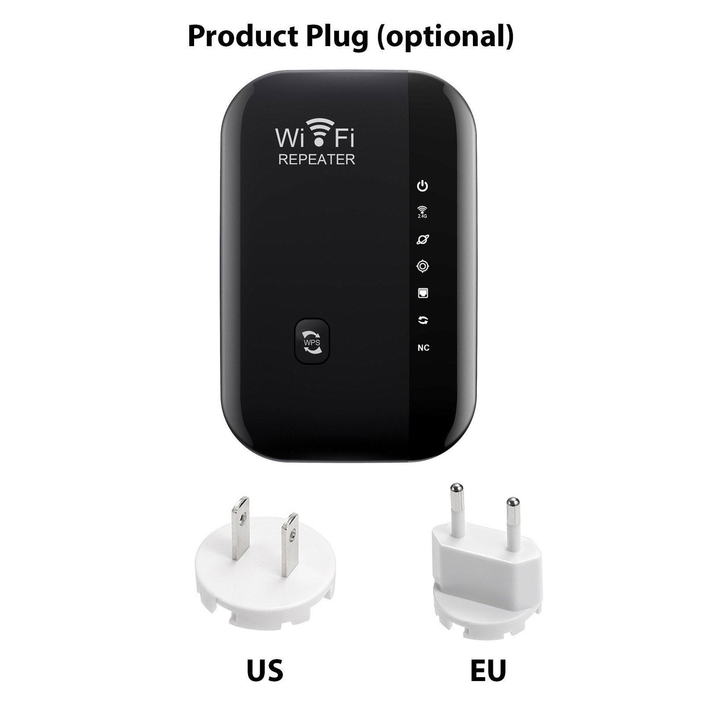 GETDECO portable 300m WiFi range extender with Ethernet, 7 LED indicators, relay and AP modes, simple setup.