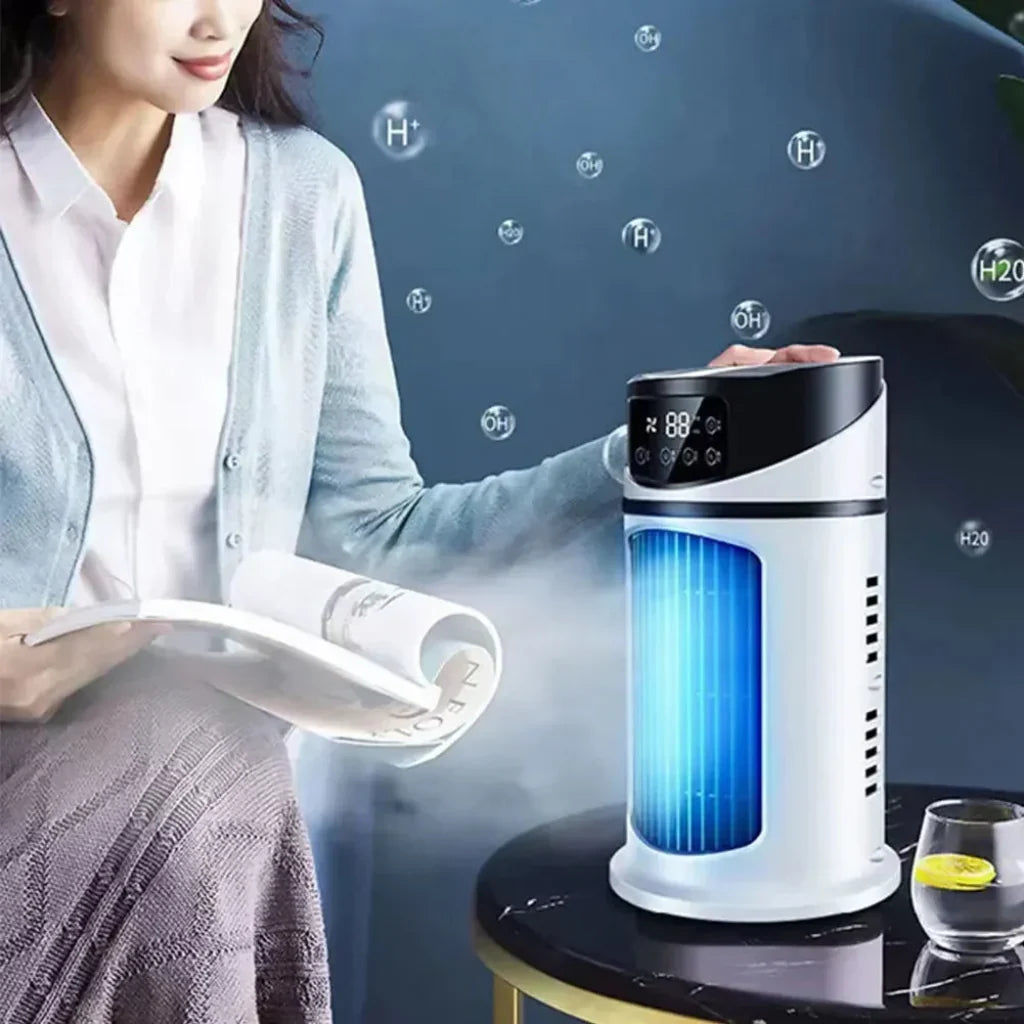 DecorsDeluxe compact evaporative air cooler fan, a portable personal air conditioner with a sleek design for cooling on the go.