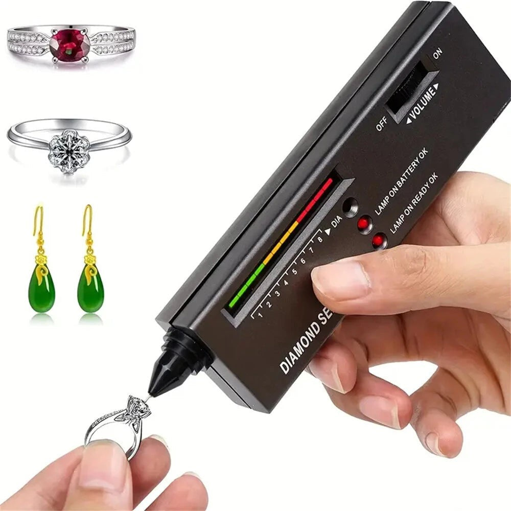 GETDECO portable electronic diamond tester pen with LCD and LED indicators for fast, accurate jewelry and gemstone testing.