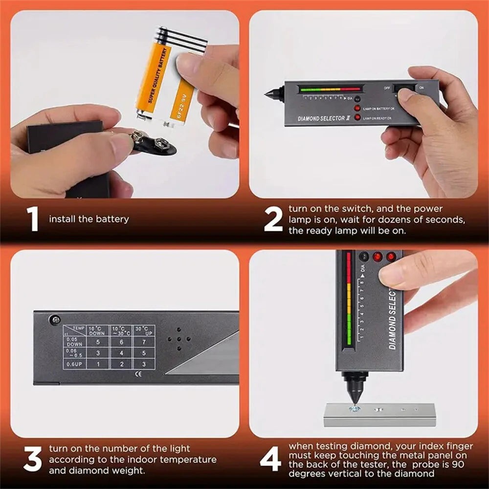 GETDECO portable electronic diamond tester pen with LCD and LED indicators for fast, accurate jewelry gemstone testing.