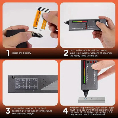 GETDECO portable electronic diamond tester pen with LCD and LED indicators for fast, accurate jewelry gemstone testing.