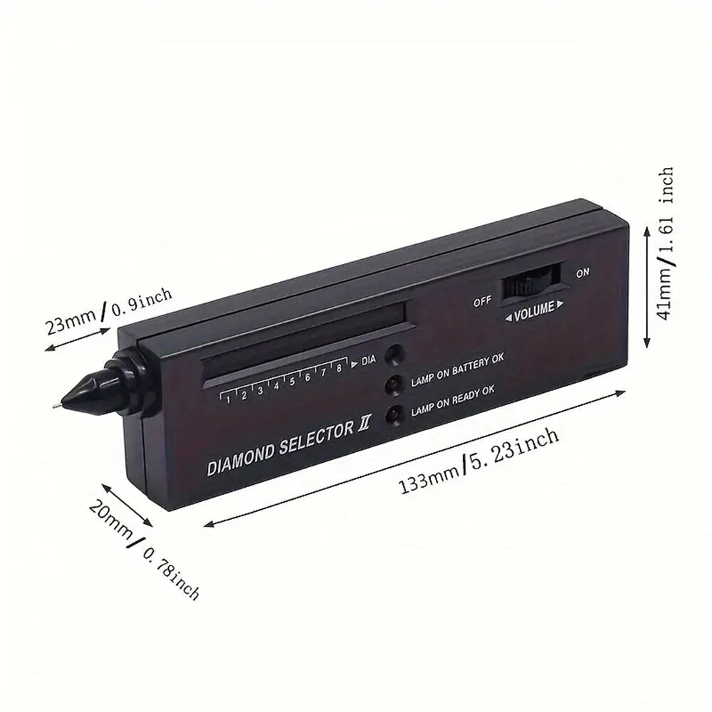 GETDECO portable electronic diamond tester pen showing LCD and LED indicators for fast, accurate gemstone testing.