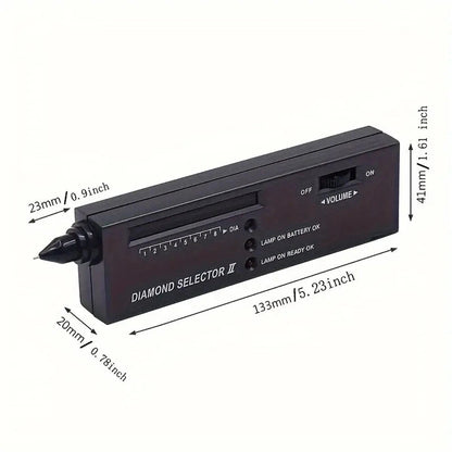 GETDECO portable electronic diamond tester pen showing LCD and LED indicators for fast, accurate gemstone testing.